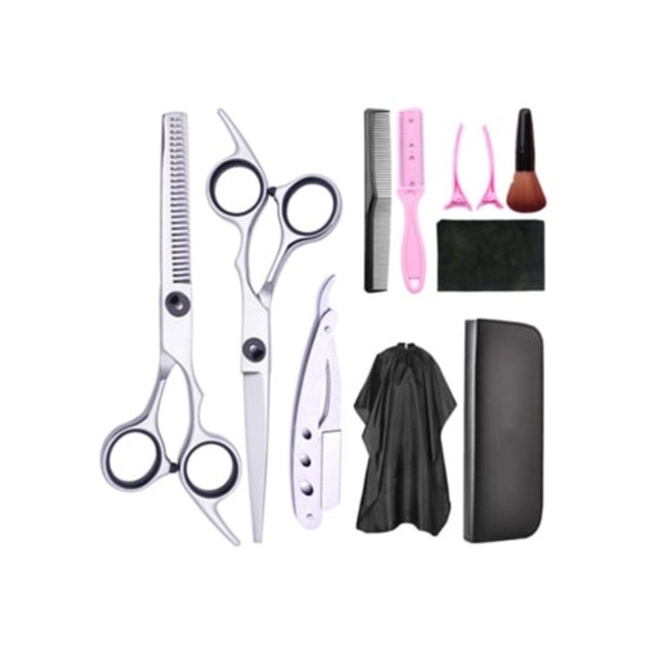 Комплект ножици за подстригване, 11 части, неръждаема стомана, черен