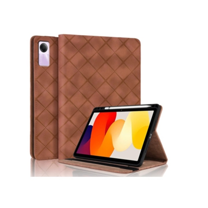 Калъф за таблет за Xiaomi Redmi Pad Se 11 2023, защита, кафяви карета