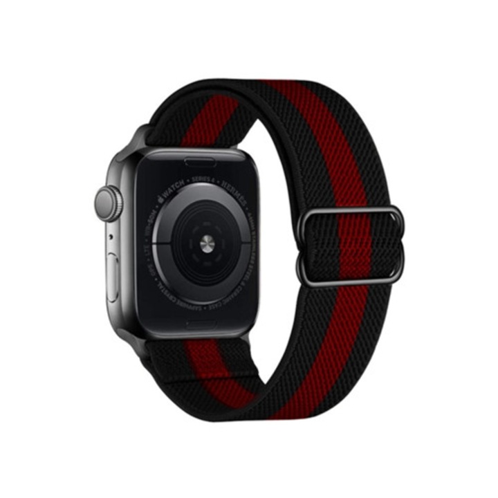 Karkötő Apple Watchhoz, fonott nylon, fekete-piros, 42mm/44mm/46mm/45mm