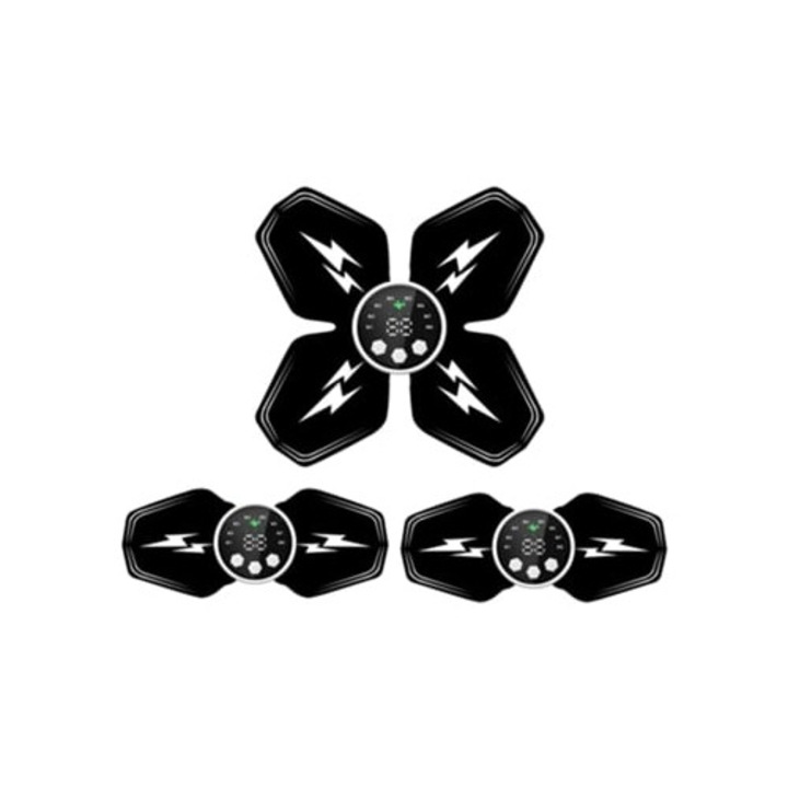 Stimulator muscular abdominal 3 în 1 cu display LCD, 8 moduri, 29 intensități, negru