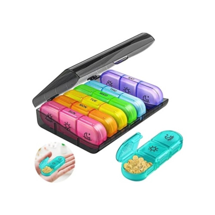 Organizator de pastile saptamanal, 7 zile, multicolor