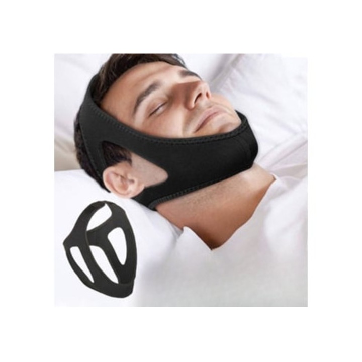 Curea anti-sforait ajustabila, neagra, pentru somn