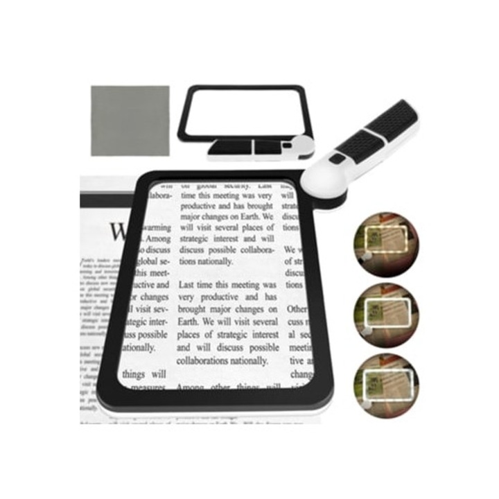 Lupa pliabila 5x cu 48 LED, moduri de iluminare, alb