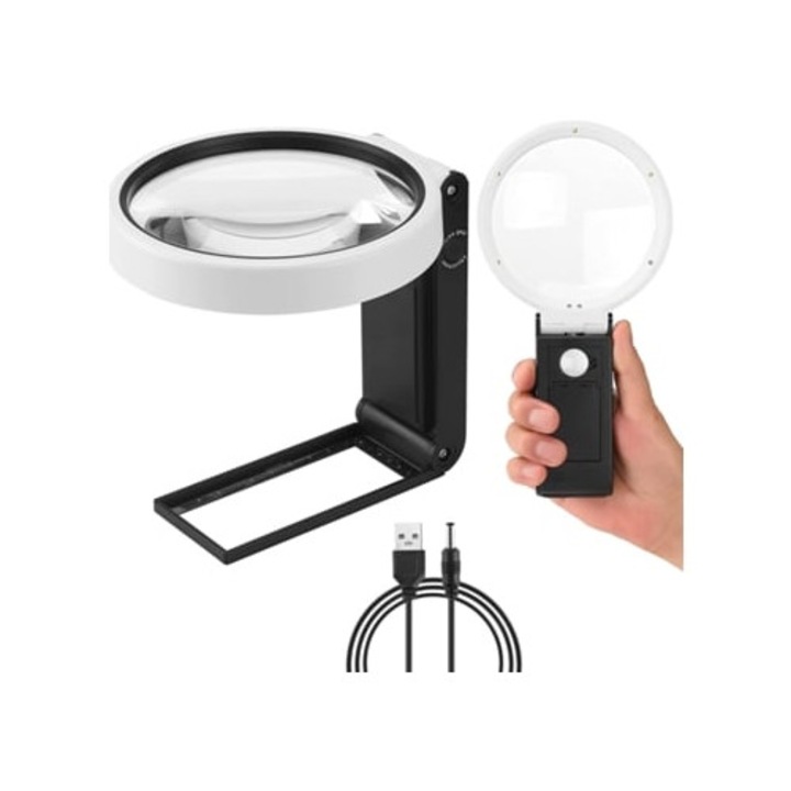 Lupa de birou cu LED, 10x/25x, pliabila, pentru citit, GERTIZ