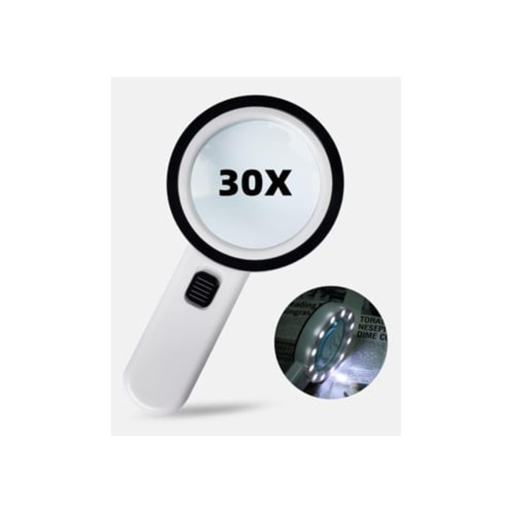 Lupa portabila 30x cu 12 LED pentru citit, Gertiz