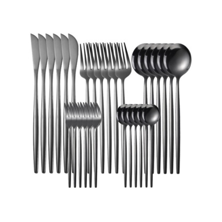 Комплект прибори за хранене от неръждаема стомана Gertiz, 30 броя, черен