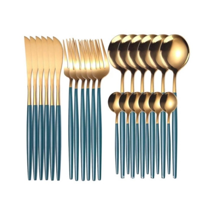24 darabos rozsdamentes acél evőeszköz készlet családi étterembe, zöld