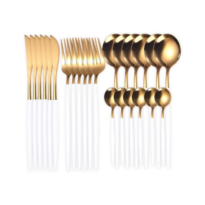 24 darabos rozsdamentes acél evőeszközkészlet, fehér