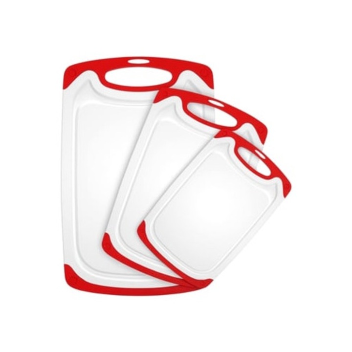 Set tocatoare de bucatarie, 3 piese, plastic antiderapant, maner usor de prins, rosu