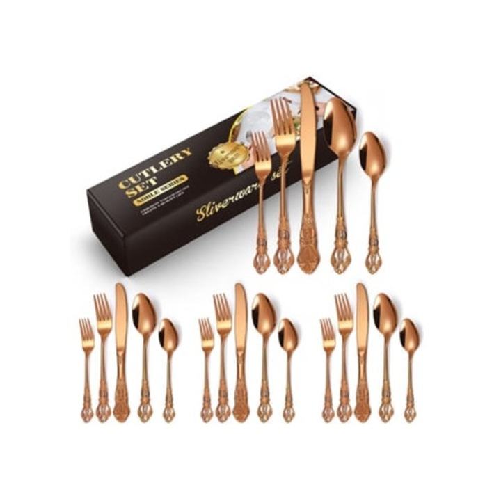 Rozé arany színű rozsdamentes acél evőeszközkészlet, 20 darabos