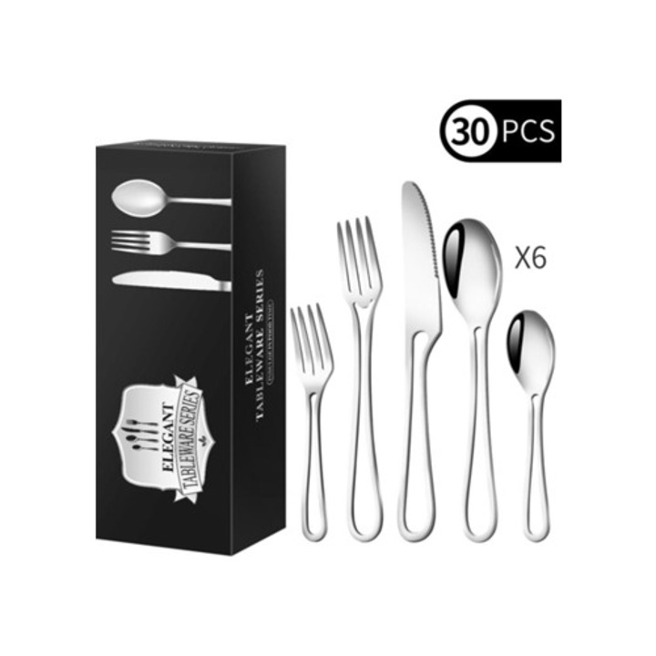 Evőeszközkészlet rozsdamentes acélból, üreges kialakítással, 30 darabos, ezüst