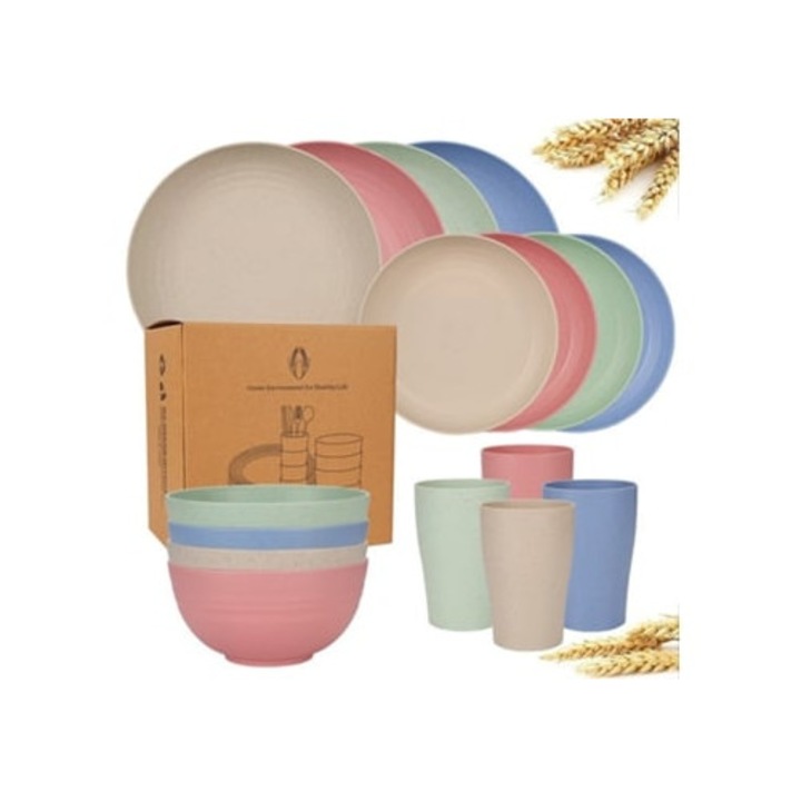 16 részes, újrafelhasználható, búzaszalma evőeszköz készlet, M01 GERTIZ