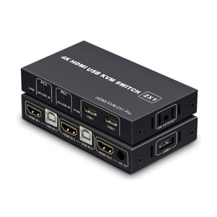 Switch KVM A4K HDMI 0214-Y18, negru