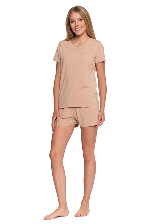 Дамска пижама Moraj, 2 части, къс ръкав, къси панталони, бежова, памук