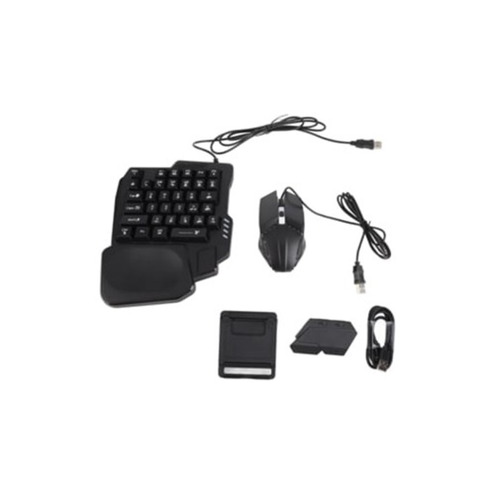 Combo tastatura si mouse RGB cu suport pentru telefon ajustabil, pentru Android si iOS