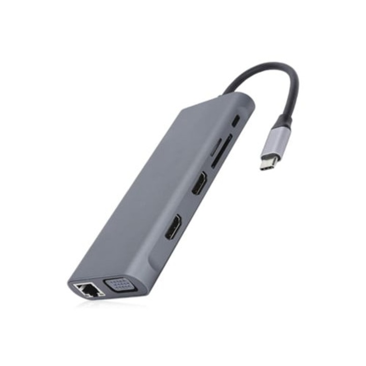 Többportos elosztó 12 az 1-ben, USB 3.0, HDMI, VGA, laptophoz, hordozható