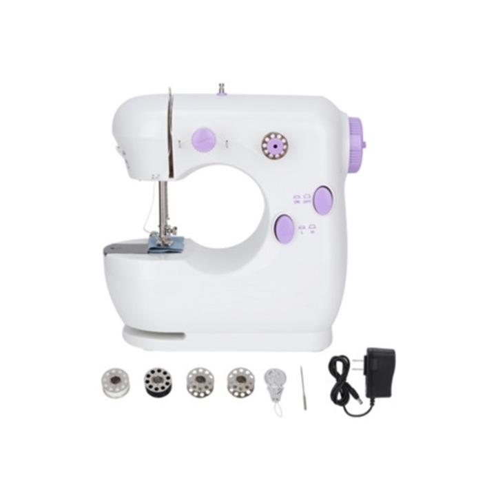 Masina de cusut portabila desktop mini, doua viteze, violet, standard SUA