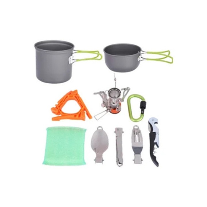 Set vesela camping, portabil, pentru drumetii si picnicuri, multicolor