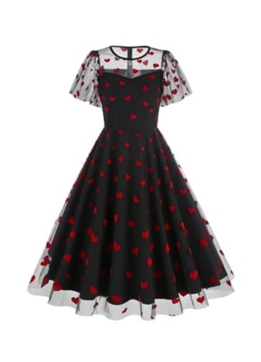 Rochie dama, maneci largi, volane, broderie din tul, L INTL