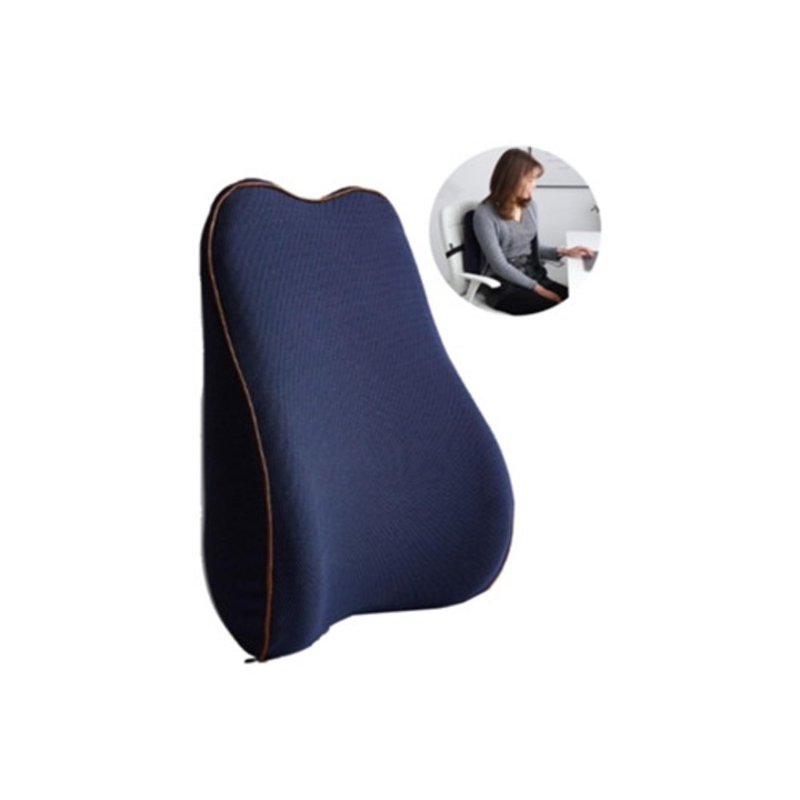 Perna de suport lombar, suport auto ergonomic, spuma cu memorie, husa din plasa respirabila, curele ajustabile albastru