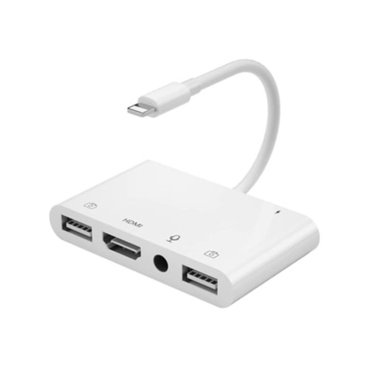 Adaptor HDMI Lighting 4 in 1, 1080p, port de incarcare, alb