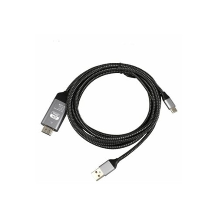Adaptor USB-C la HDMI 4K, cablu negru