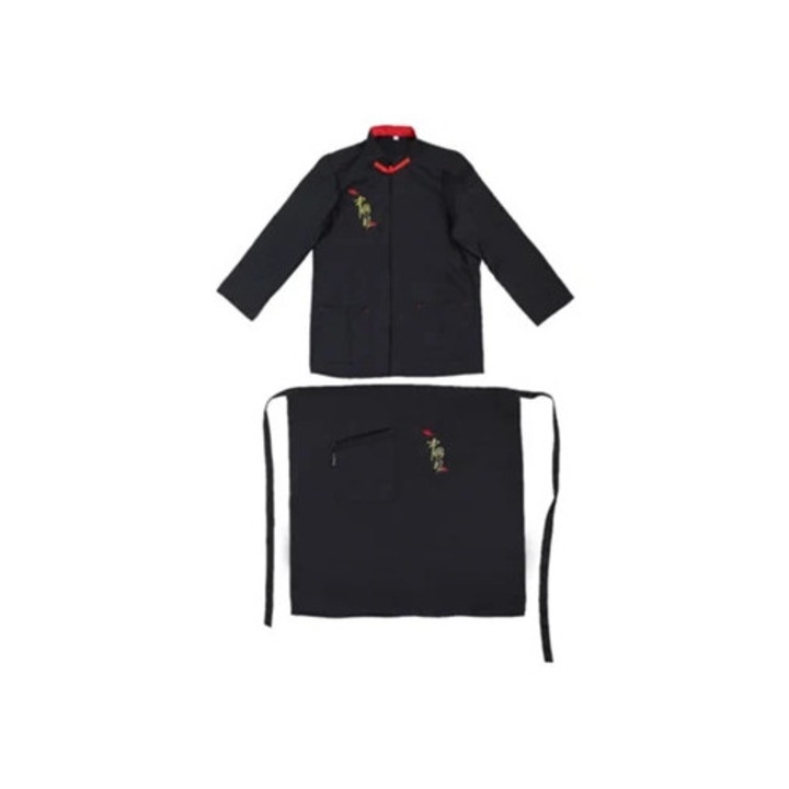 Set uniforma bucatar vintage, halat de laborator cu maneca lunga, negru, L