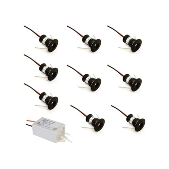 Set de mini-spoturi LED încastrabile, de 1W, cu driver inclus.