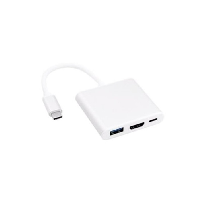 Adaptor AV digital multiport alb 4k, USB C 3.1, USB 3.0, HDMI