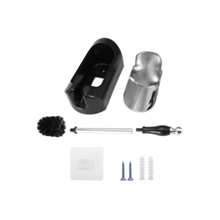 Set perie de toaleta cu maner din inox, negru