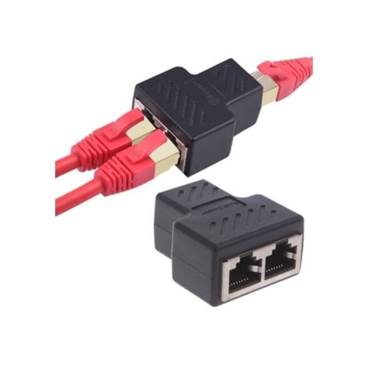 Adapter elosztó LAN Ethernet 1-től 2-ig, fekete