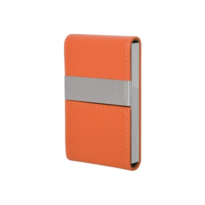 Cutie portabila multifunctionala din piele PU pentru tigari si carduri, portocalie