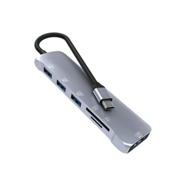 Hub USB C 6-in-1, cititor carduri TF/SD, statie de andocare USB 2.0, set