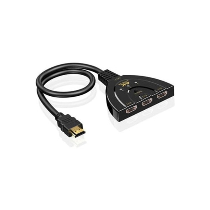Adaptor HDMI 4K cu 3 porturi, negru, HW-4K301X