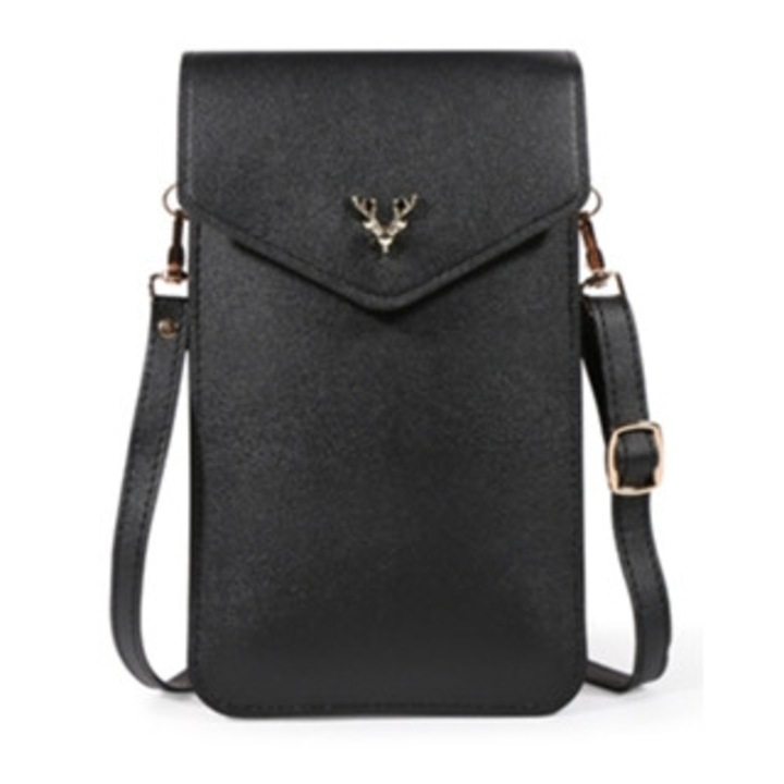 Portofel dama cu fereastra pentru telefon, negru, compatibil cu majoritatea smartphone-urilor