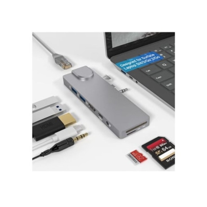 Hub Docking Station, 4K, 1000M, USB C, 2 USB 3.0, cititor SD/Tf