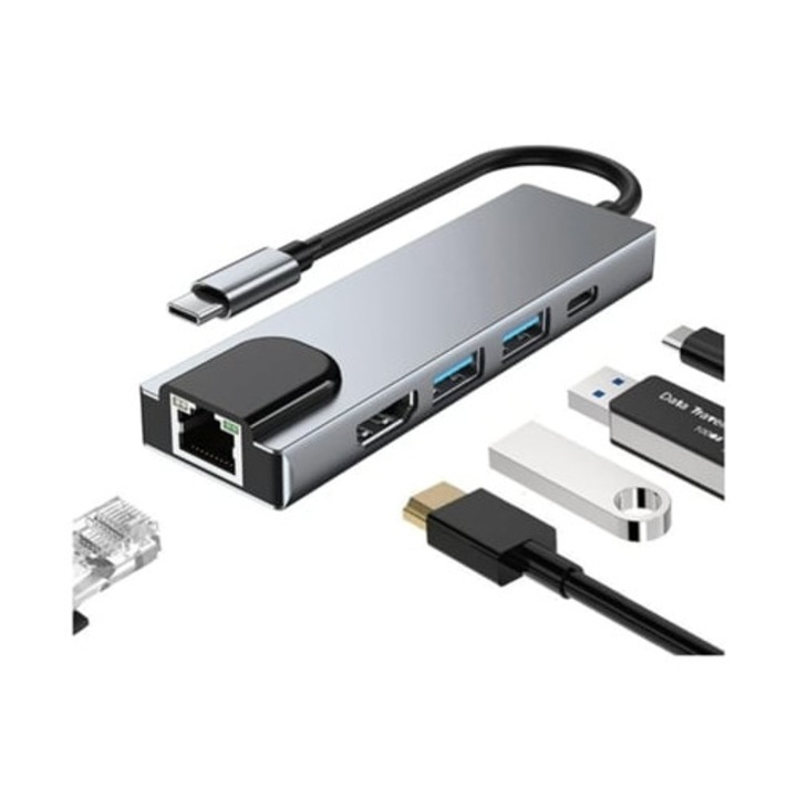 Statie de andocare USB C 4 in 1, gri, pentru MacBook, Mac Pro, Mac Mini, iMac