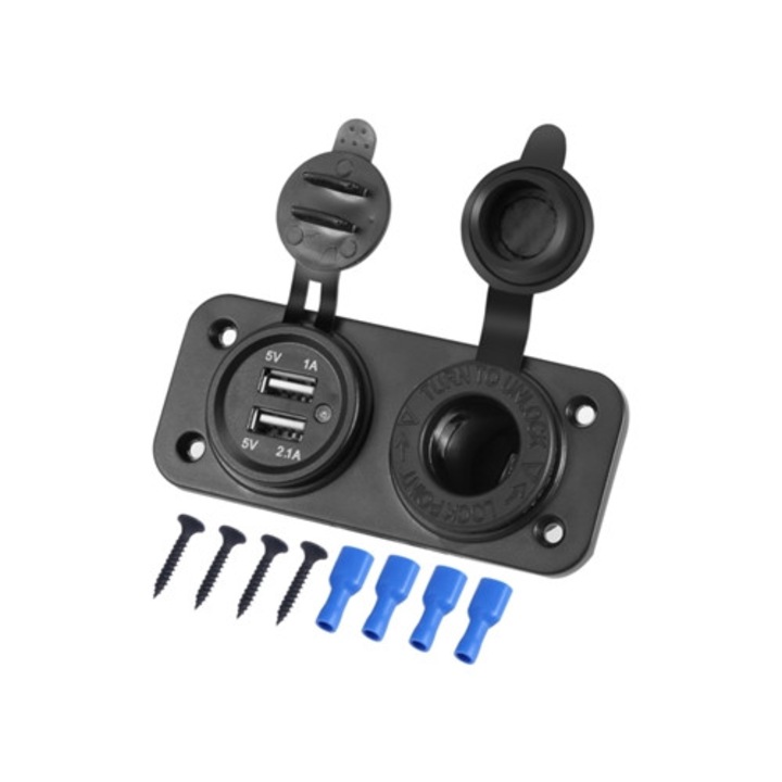 Kettős USB autós töltő 12V 24V DC járművekhez, szivargyújtó aljzattal, autóelektronikai tartozékok