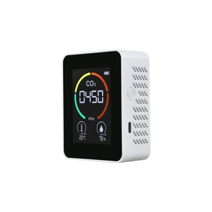 Detector de Dioxid de Carbon, kit Smart Home, detectare temperatura interna si externa, alb