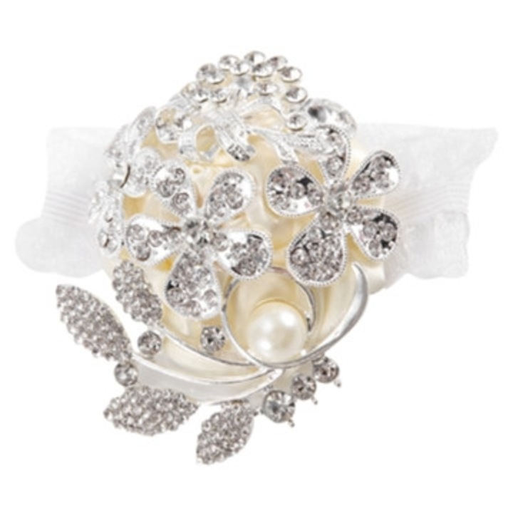 Set de bratari de mireasa din matase cu flori artificiale, alb ivoriu