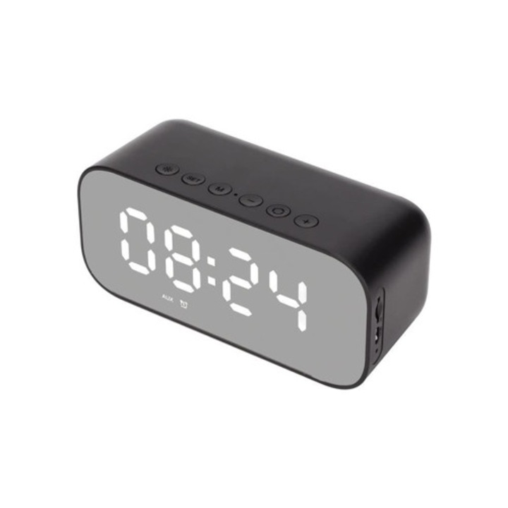 Dekoratív óra tükörrel, rádióval, kettős ébresztővel, Bluetooth-szal, újratölthető