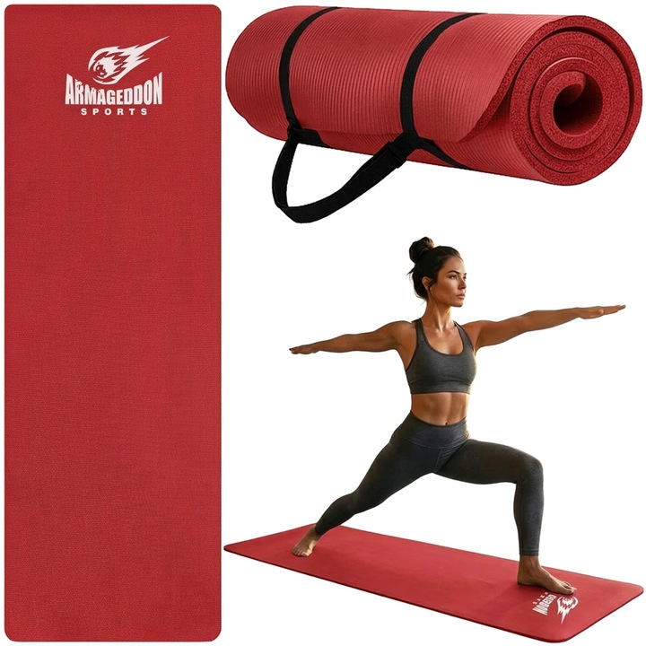 Saltea pentru Aerobic, Fitness, Antrenament si Yoga Armageddon Sports, NBR Eco-Friendly, Rosu, Dimensiune: 183x61cm, Grosime: 10mm