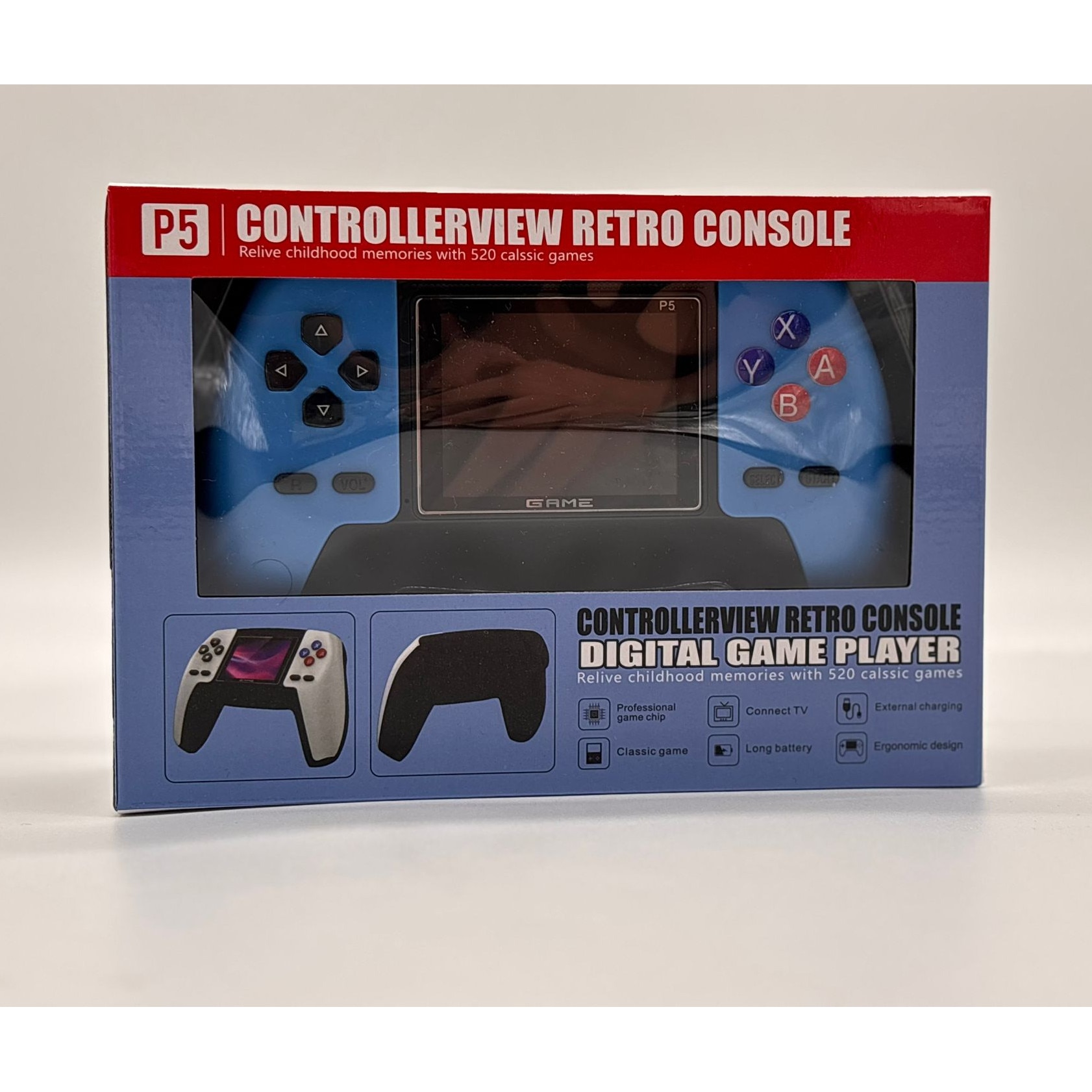 Consola Retro Portabila cu 520 Jocuri, Conectare TV prin Cablu AV, Ecran 7.5 cm, Baterie Li-Ion Reincarcabila, 1020 mAh - Albastru