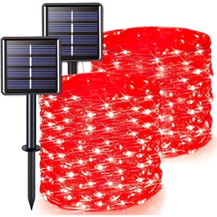 Lumini LED solare cu fir de cupru, 50LED, rosu, 7m