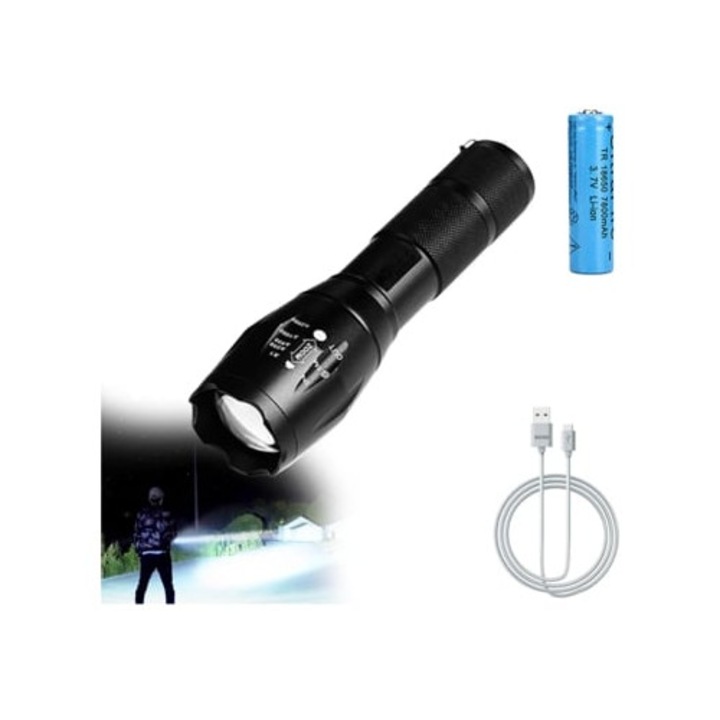 Lanterna reincarcabila DIGITALLAB, LED, zoomabila, impermeabila, pentru camping