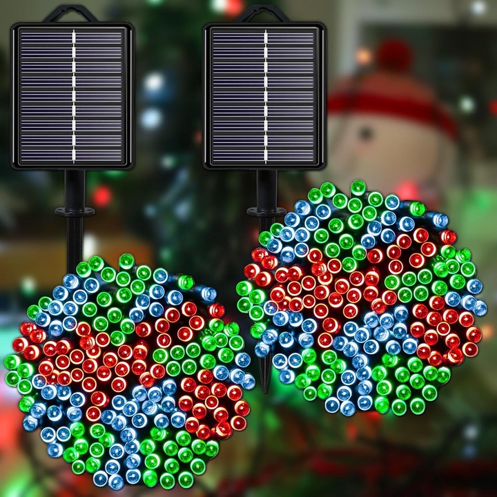 LED соларни лампи, 100 светлини, 12м, 8 режима, многоцветни, външни декорации
