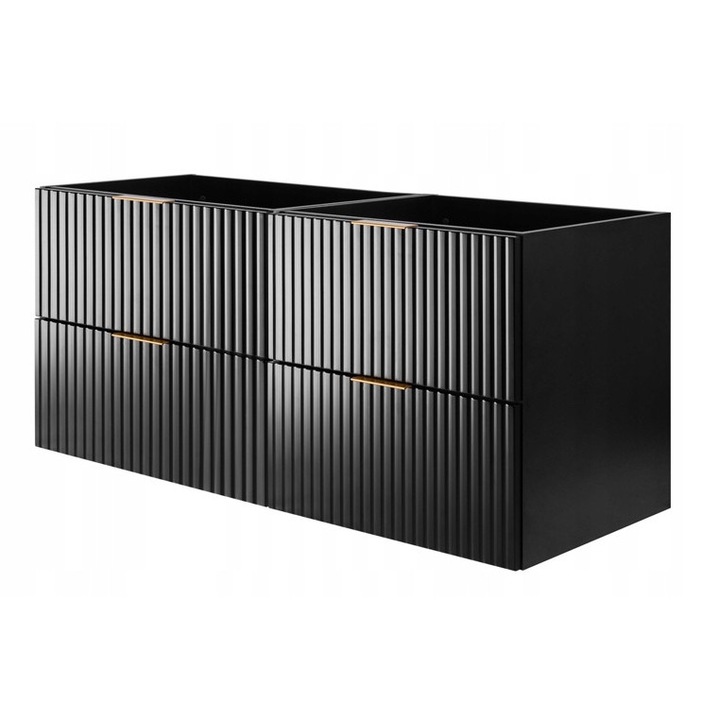 Шкаф за баня, Rodan, Flow, 160x57x46 см, Материал МДФ, Ламинирана плоскост 16 мм, Гръб - HDF - 3 мм, ABS кантове, Плавно затваряне Soft Close, Набраздена предна част, 4 чекмеджета, Черен