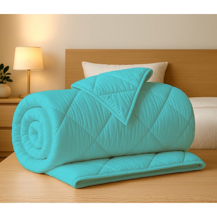 Pilota matlasata Ralex Pucioasa, umplutura lana, ranforce 100% bumbac, 160x210cm, Turcoaz