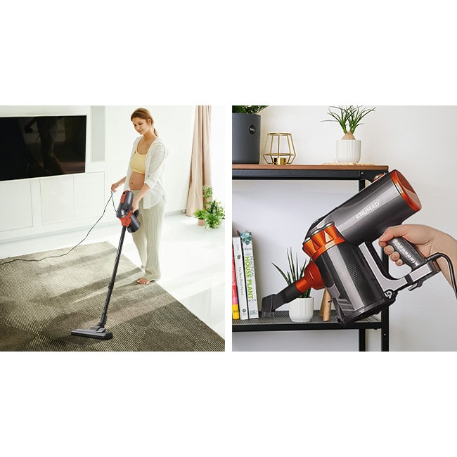 KRUMAD Aspirator vertical 600W – aspirator fara sac cu filtru HEPA si recipient 1,5L – usor, silentios si eficient pentru podele, covoare, par de animale si colturi greu accesibile