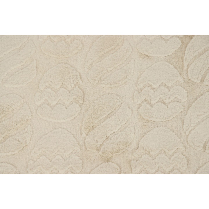 Material tricotat din fleece de plus 3D, culoare Bej deschis, model: Oua de Paste, 100% Poliester, Dimensiuni 50cm x 160cm
